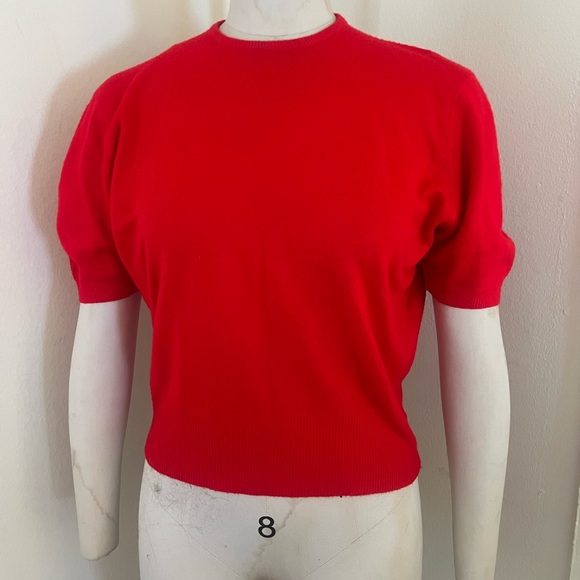 Vintage 1950s Full Fashioned Canterbury Vibrant Red Short Sleeve Sweater Orlon - Picture 1 of 7